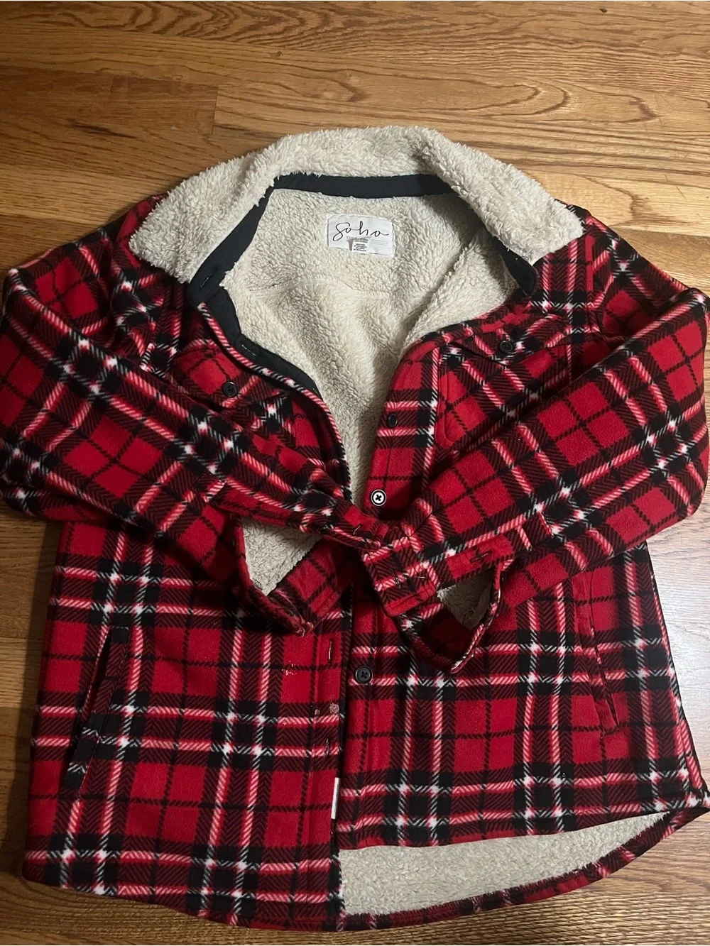 Soho Red Plaid Sherpa-Trim Utility Jacket